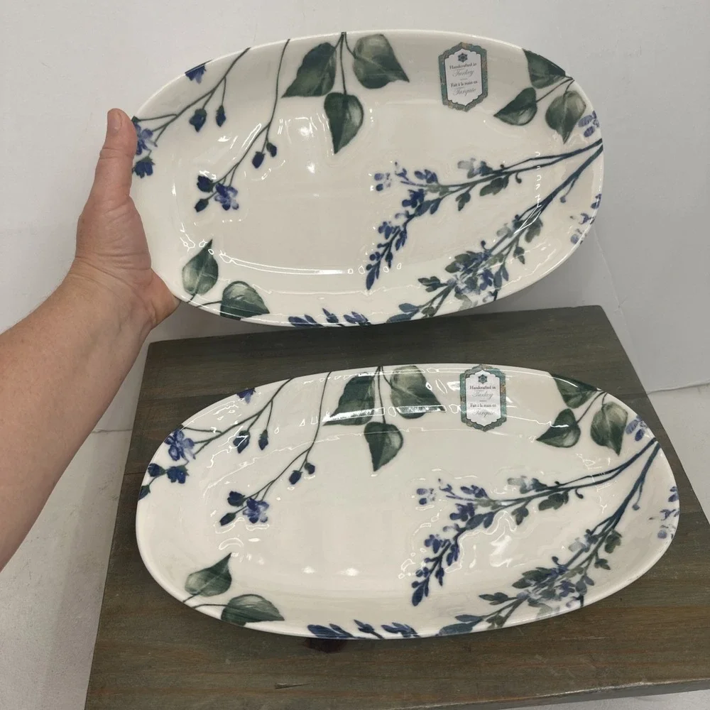 Set of 2 INTESA HOME Wildflowers Oval Serving Tray 13